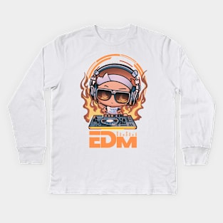 EDM Rose DJ Tee! Orange/Rose Kids Long Sleeve T-Shirt